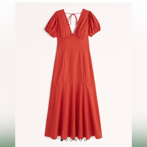 NWT A&F Puff Sleeve Slim Poplin Midi Dress - Picture 2 of 9